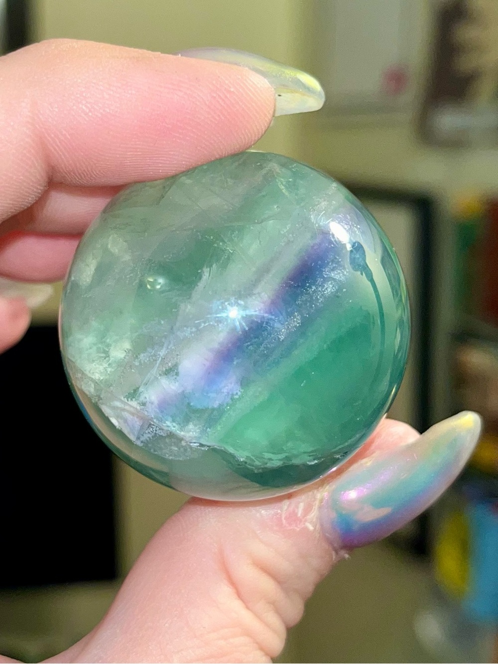 Fluorite Sphere - Crystal Green with Purple Band home accent